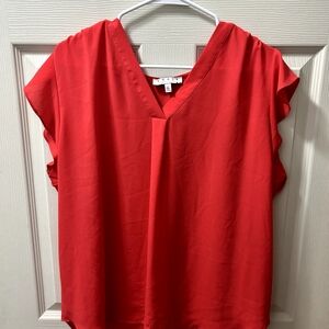 Chaus Red Boxy Blouse with Gray Neckline